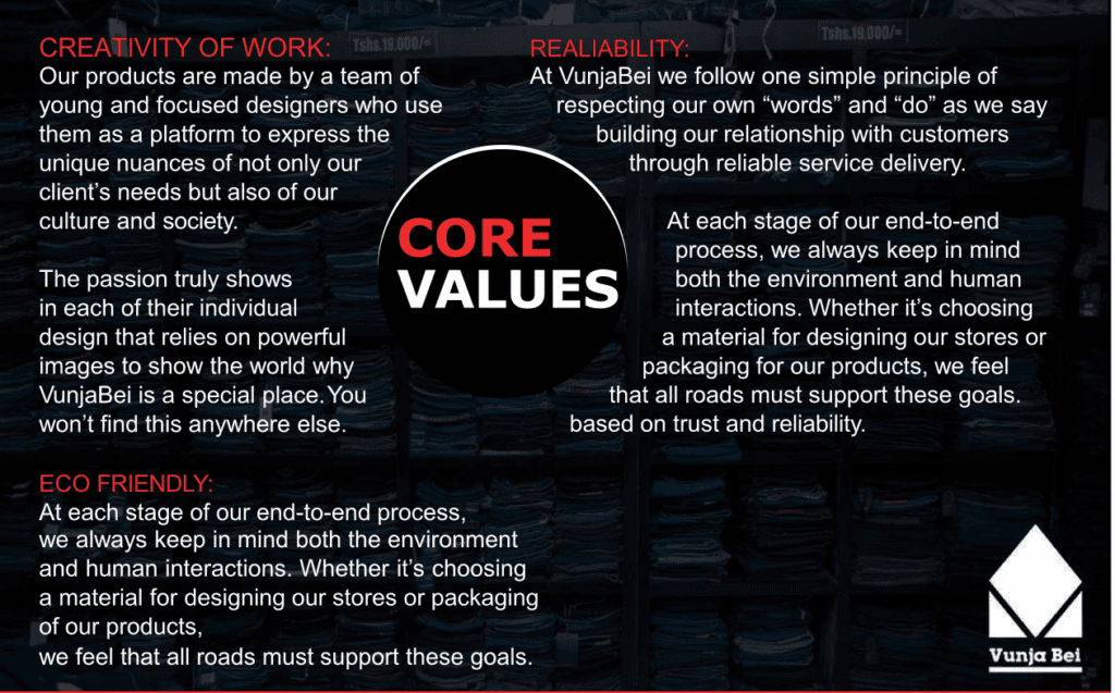 VunjaBei Core Values